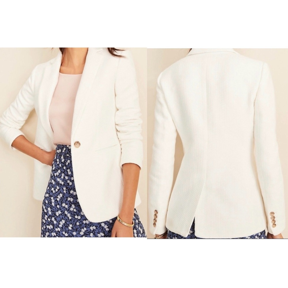 Ann Taylor Women's The Hutton Blazer Size 10 in Tweed Ivory White Spring Office